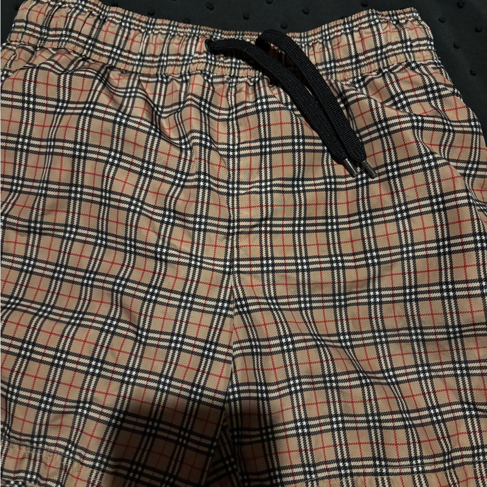 Burberry Beige and Red Plaid Joggers